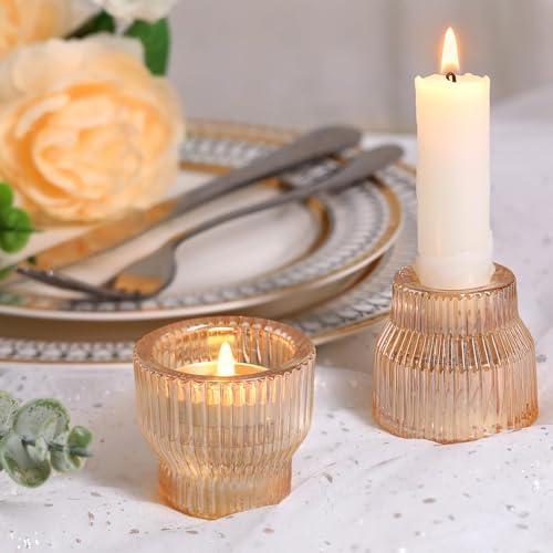 12 Pack Gold Taper Candle Holders, Glass Candlestick Tealight Holders - Image 3