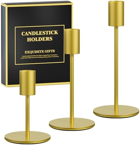 Set of 3 Gold Candlestick Holders, FSyueyun Candle Stick Holder Home Decor by FSyueyun