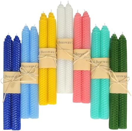 Lacaser Natural Beeswax Taper Candles Bulk Set,9" Long Candlesticks, Dripless & Unscented, 4 Hour Burn Time, Pastel Taper Candles, 14 Pack by PureWaxPureNature