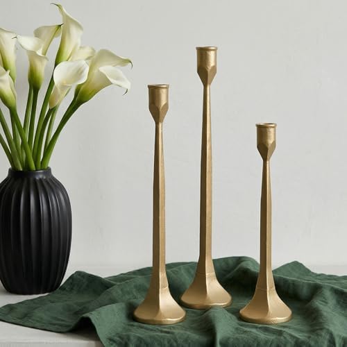 Gold Iron Taper Pillar Candle Holders Set of 3 Rustic Candlestick Holders by Springbreezecandleglow