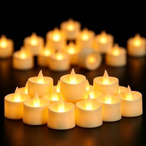 Realistic Flameless LED Tea Lights - Battery-Powered Dancing Flame Candles for Weddings, Halloween, Votives | Safe Child-Resistant, Flickering Ambiance Decor (Ivory Base, 100 Pack) by Unknown