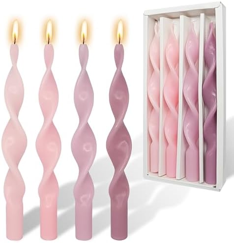 Unscented Spiral Taper Candles Gradient Pink 10 Inch Twisted Candlesticks Taper Candles for Home Decor Weddings by YUKCAXDLS