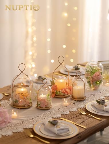 NUPTIO Glass Lanterns Decorative Outdoor, Gold Hurricane Candle Holders - Image 5