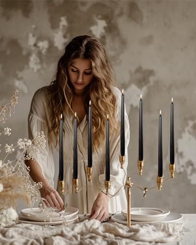 Black Tall Taper Candles 12 inch Unscented Smokeless Long Tall Tapered Candle for Candlesticks Sticks Wedding Advent Home Decor Dinner Christmas，Set of 12 - Image 2