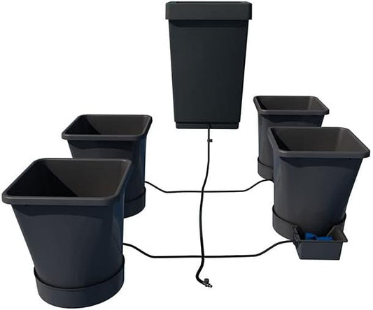 AutoPot 4 Pot XL System with 6.6 Gallon Plastic Pots and 12.4 Gallon Tank - Self-Watering, Gravity-Fed Hydroponic System - Indoor, Black