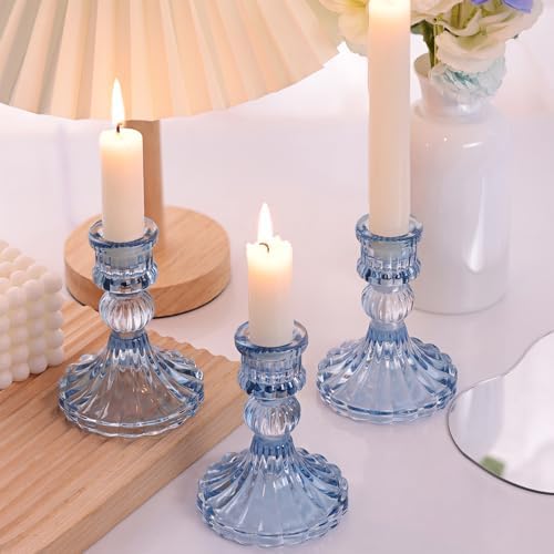 DARJEN 12PCS Blue Candlestick Holders Set- 4" H Taper Candle Holders, Glass Candle Holders Bulk for Wedding, Party, Home Table Centerpieces, Festival Gifts & Windowsill Decor - Image 4