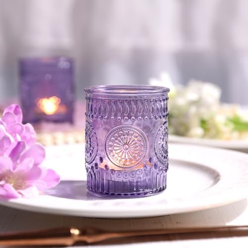24pcs Purple Votive Candle Holders for Table Centerpieces, Glass Tea Lights Candle Holder for Bridal Shower, Baby Shower Decrations, Boho Tea Party Purple Decor, Gifts for Women - Image 3