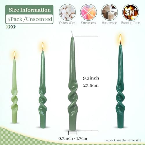 Smokeless Spiral Taper Candles Gradient Green Twisted Candlesticks 9.5 Inch Unscented Dinner Candle for Home Decor Birthday Party - Image 5