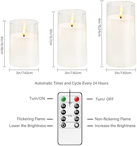 kakoya Flickering Flameless Candles Battery Operated with Remote and 2/4/6/8 H Timer Acrylic Led Pillar Candles Pack of 9 (D 3" xH 4" 5" 6") with Realistic 3D Wick Candles for Home Decor(White) - Image 5