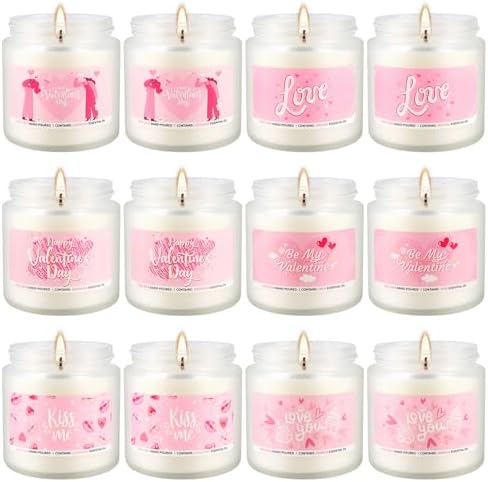 Valentine's Day Pink Scented Candles-12Pcs 3.5oz Each-Natural Plant Essential Oils & Cotton Wick, Aromatherapy Candle for Relaxing Stress Relief, Home Decor & Romantic Gifts for Her. by YIH