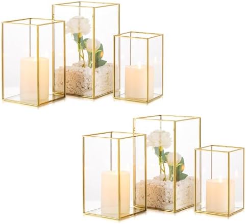 Hurricane Glass Candle Holder: Large Gold Lanterns Set of 3 by CreatedforWeddingsandHome