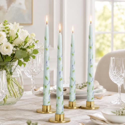 Floral Taper Candle Dripless Candlesticks -4pcs Blue Unscented Candle Long Candle Sticks 10inches Flower Tapered Candles for Home Party Restaurant Holiday Decor,8D4T-PGY - Image 5