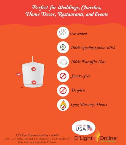 15 Hour Tapered Votives Unscented Premium - for Food Warmer, Church Candles, Home Decoration, Restaurant, Table Top Lights and Weddings (White, Tapered 15 Hour - Case of 144) - Image 2