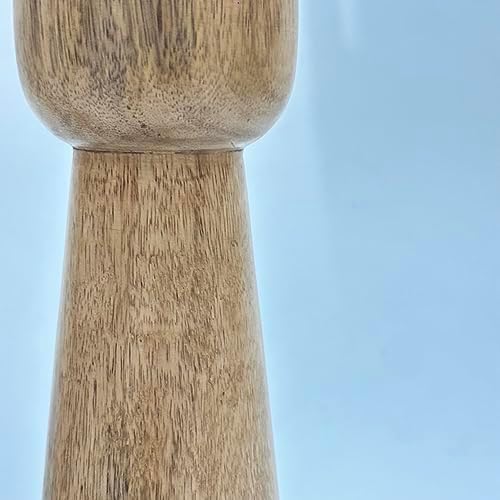 Perilla Home Wooden Pillar Candle Holders Set of 2 - Home Decor Candle Holder Centerpiece - for, Taper Candles, Dining Table Candle Holder Halloween, Home Decor, Candlesticks - Rustic Brown - Image 3