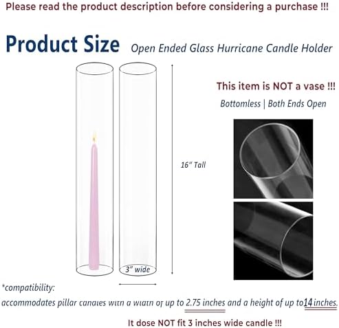 CYS EXCEL 6 PCS (H:16" D:3") Open Ended Clear Glass Hurricane Candleholder Tube Lamp Shade Open Flame Candlestick Holder Chimney Tube Cover Bottomless Cylinder - Image 2