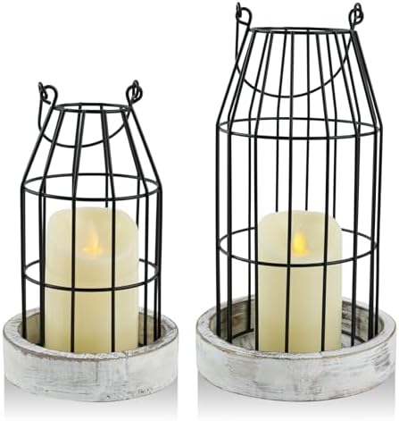 Farmhouse Lantern Decor Rustic Home Decor Lanterns with Flameless Candles by VIVIRENOIR