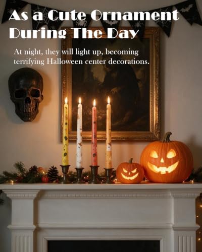 MAITREYA Cute Ghost Taper Candles Spooky Halloween Dinner Candles Home Table Decoration for Autumn Festive Party Gift-4pcs,10inch - Image 4