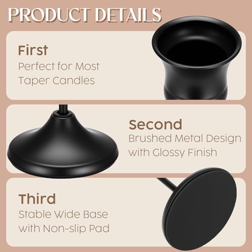 6PCS Brass Black Taper Candle Holders Set, Metal Candlestick Holders - Image 2