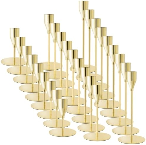 Gold Candlestick Holders, Metal Taper Candle Holders, Bulk Set of 27 by ECHFSM