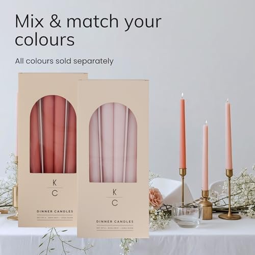 Tapered Dinner Candles, Pack of 6 – Soy & Paraffin Wax Blend, 10-Inch Dripless Taper Candles with 7-Hr. Clean Burn – Smokeless Unscented Tapers for Weddings, Dinner Tables & Home Decor – Pink Clouds - Image 3