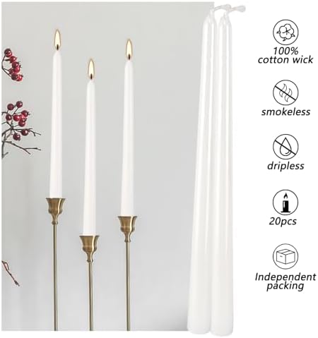Howemon 20 Pack White Taper Candles 12 Inch Tall 3/4 Inch Thick Burn 10 Hours - Image 5