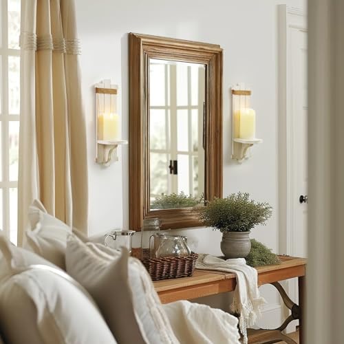 Homemory 2 Pack White Wood Wall Sconces Candle Holders, Farmhouse Decor - Image 5