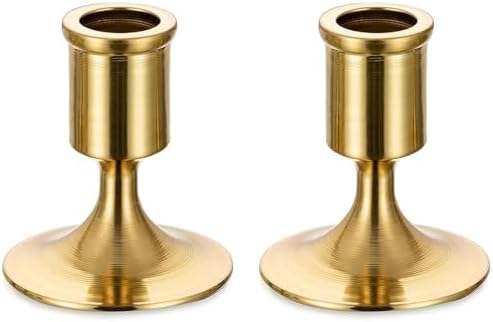Romadedi Gold Candlestick Candle Holders for Taper, 2 PCS Gold Brass Color Candle Stick Candle Holder for Table Centerpiece, Wedding Reception, Festive Christmas Mantel Decoration or Home Decor by ROMADEDI