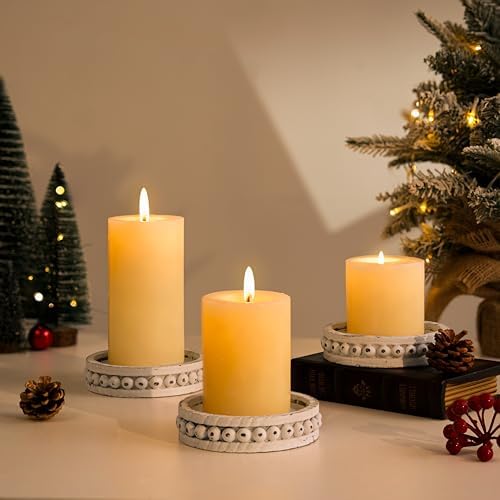 Hanobe Wooden Candle Holder for Pillar Candles Set of 3 Candlestick Holders - Image 4