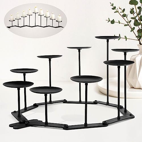 Candelabra Fireplace Candle Holder - 9 Black Iron Pillar Stand by EALPVIS