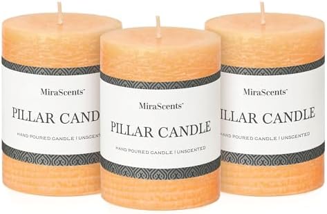 3x4 Inch Fall Yellow Pillar Candles Set of 3 - Unscented Fall Candles, Large Big Candles, Smokeless Dripless Candles for Dinner Fall Table Decor, Home Rustic Decor, Fall Centerpieces for Table by MiraScents