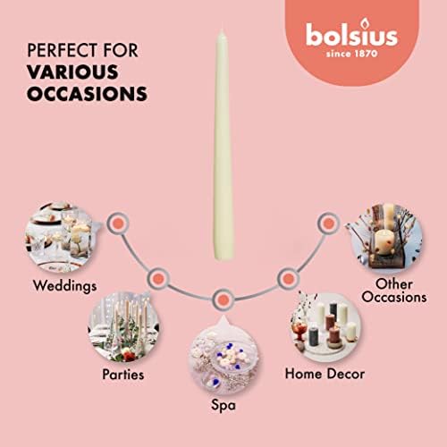 BOLSIUS Long Household Ivory Taper Candles - 10-inch Unscented Premium Quality Wax - 8 Hours Long Burning Dripless Candles Bulk Pack of 60 for Home Decor, Wedding, Parties and Special Occasions - Image 4