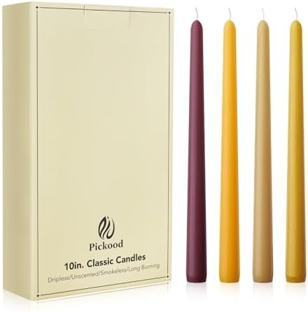 10-Inch Unscented Dripless Taper Candles - Fall Taper Candles Bulk 12 Pack for Dinner - Smokeless, 6-8 Hour Burning - Mixed Candlesticks - Burgundy, Caramel, Blaze, Ochre by Unknown