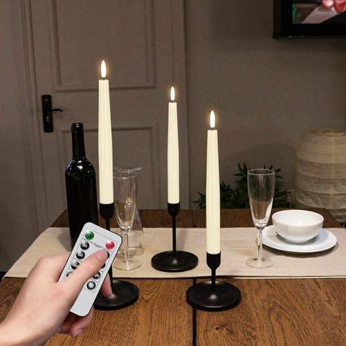 GenSwin LED Taper Candles, Flameless Taper Candles Battery Operated with Remote Timer, Set of 2 Real Wax White Flameless Candlesticks with 3D Flickering Flame for Home Wedding Decor (0.78” x 9.84”) - Image 2