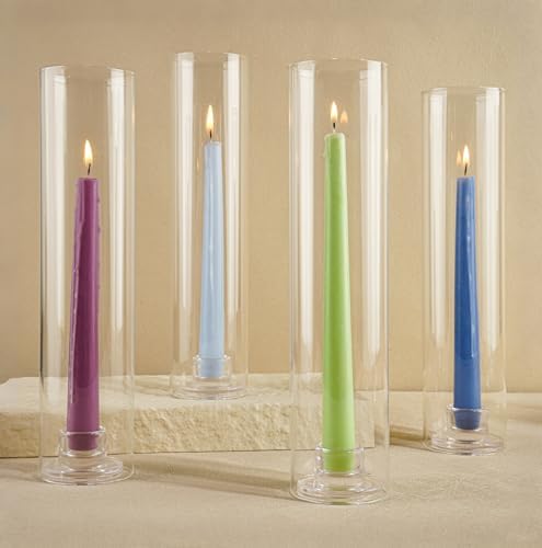 Hurricane Candle Holder Thickened Cylinder Covers Short Taper Candle Sticks Holder 2.5" D × 11" H Glass Tall Candlesticks Holders Centerpiece for Wedding Dining Table, 4 Pcs by VIVIRENOIR