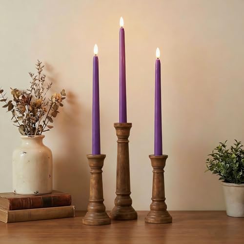 Purple Flameless Taper Candles LED Candlesticks with Remote Set of 4 - Image 6