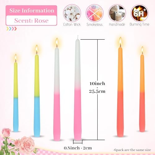 Dripless Rose Scented Taper Candle Gradient Colored Candlesticks 10 Inch Long Taper Candles for Home Decor Women Gift - Image 6