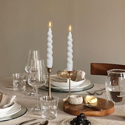 Spiral Taper Candles Unscented Twisted Candlesticks 7.5 Inch Smokeless White Handmade Short Candle Stick for Wedding Dinner Decor Creative Gifts 2 PCS - Image 2