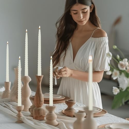Ivory Taper Candles Stick Spiral Twisted Candles-Set of 12 for Decoration Weddings Party Church-Unscented Dripless Candles,10inch(F-Ivory) - Image 2