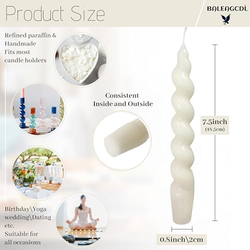Smokeless Short Candles Elegant Ivory Twisted Spiral Candles 7.5 Inch Unscented Candlesticks Handmade Taper Candles 4 Pcs for Holiday Gifts Romantic Dinner Decoration - Image 4