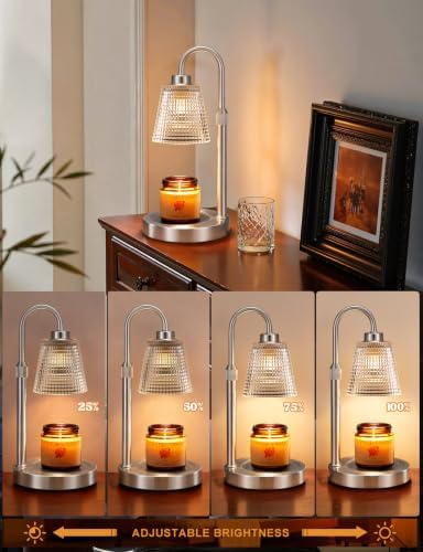 Satin Nickel Candle Warmer Lamp with Timer, Dimmable Candle Warmer for Jar Candles, Height Adjustable Wax Melts Warmer, Birthday Gifts for Women Mom, House Warming Gifts New Home Decor - Image 3