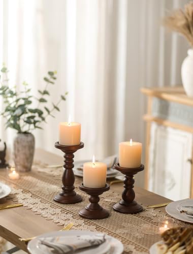 Wood Pillar Candle Holder: Mid Century Dark Brown Candle Stand - Image 3