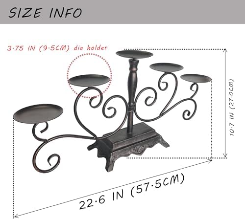 Fireplace Candle Holder 5 Candelabra for Pillar Candles Black Candle Stand - Iron Table Tealight Candle Holder Decor (5 Candelabra Pillar) - Image 5