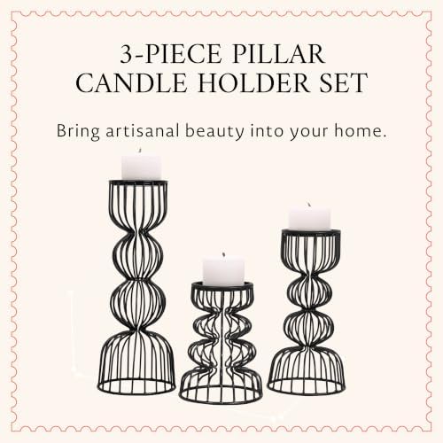 Mela Artisans Lainon Metal Candle Holders - Matte Black, Set of 3 - Image 2