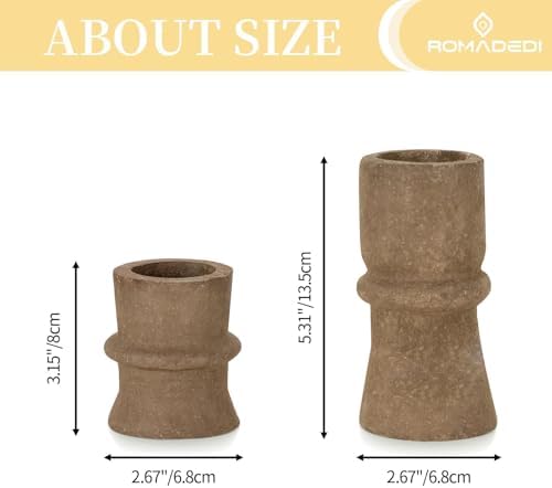 Romadedi Brown Paper Mache Taper Candle Holders, Set of 2 - Image 3