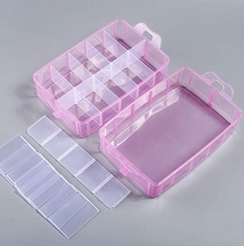 Sooyee Bead Organizer, 3-Tier Craft Organizers and Storage, Stackable Storage Containers with 30 Compartments Dividers for Washi Tape, Toy, Nail, Art Supplies, Fishing Tackle, Pink