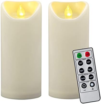 2 PCS 3"x7" Outdoor Waterproof Flameless LED Pillar Candles with Remote Timer, Battery Operated Electric Flickering Plastic Fake Candle for Halloween Christmas Lantern Decorations (Ivory) by CANDLEIDEA
