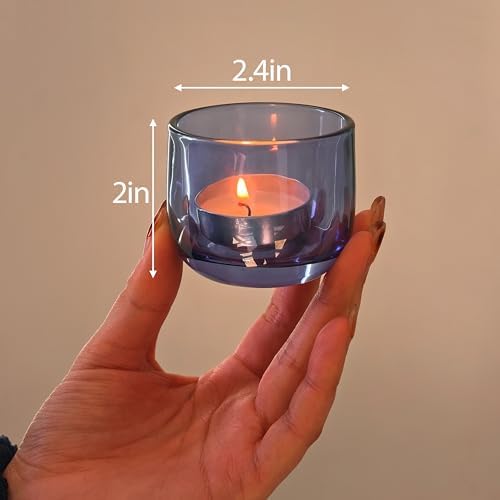 Gurfuy Glass Tealight Candle Holders 6 Set - Votive Candle Holder for Festival Wedding Propose Parties Holiday Table Centerpiece Shelf Decoration Fall Home Decor Blue - Image 2