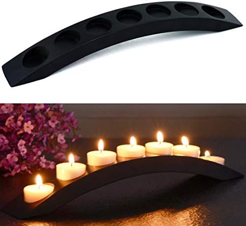 Narrow Wooden Bridge Tealight Candle Holder Bar - 7 Slots, 15 inch, Black by TELOSMA