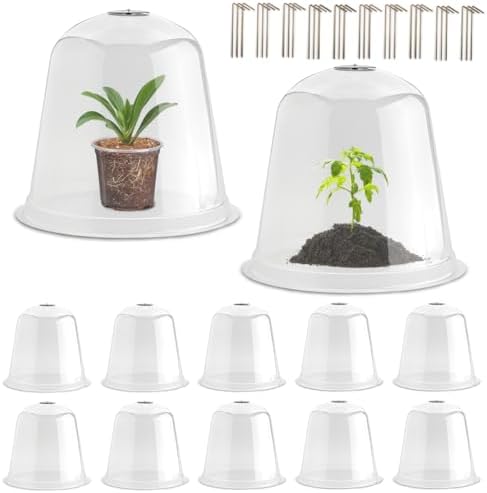 13 Inch Humidity Domes Garden Cloches for Plants, Plant Covers for Freeze Protection, Garden Clear Plant Cover with Ventilation Holes 10 Pack by RooTrimmer