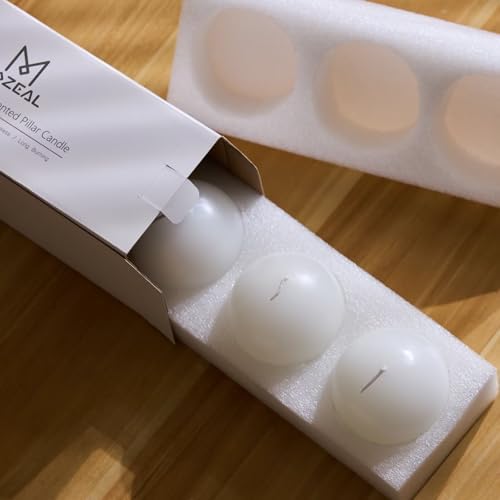 MOZEAL Hand-Poured, 3 Inch White Round Ball Candles - Elegant White Round Pillar Candles Set of 3, Dripless, Unscented, Smokeless, Ideal for All Occasions. - Image 6